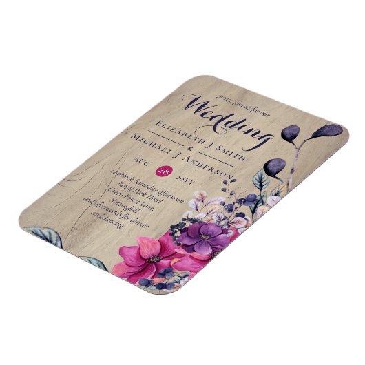 Landelijke Fuchsia Bloemen Bosbruiloft Magneet (Linkerzijde)