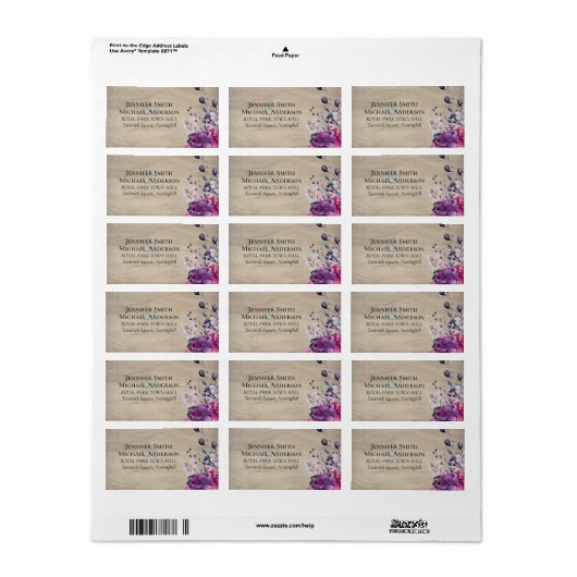 Landelijke Fuchsia Bloemige Bosbruiloft Etiket (Full Sheet)