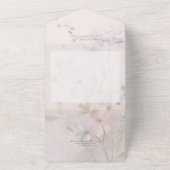 Landelijke gedempte wilde bloemen op roze diner  all in one uitnodiging (Buitenkant)