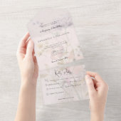 Landelijke gedempte wilde bloemen op roze diner  all in one uitnodiging (Afscheurbaar)