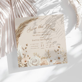 Landelijke gedroogde wilde bloemen en witte rozen save the date