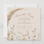 Landelijke gedroogde wilde bloemen en witte rozen  save the date (Voorkant)
