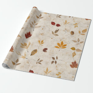Landelijke geelbruine bladeren met vintage herfsts cadeaupapier