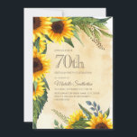Landelijke Gele Zonnebloemen 70e Verjaardag Kaart<br><div class="desc">Landelijke gele en bruine zonnebloemen met mooie groene bladeren 70e verjaardagsuitnodiging voor vrouwen. Neem contact met ons op voor hulp bij het aanpassen of om bijpassende producten aan te vragen</div>