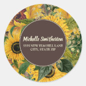 Landelijke Gele Zonnebloemen Adres Ronde Sticker (Voorkant)