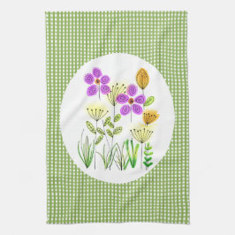 Landelijke Gingham- en Wildflowerkeuken Theedoek