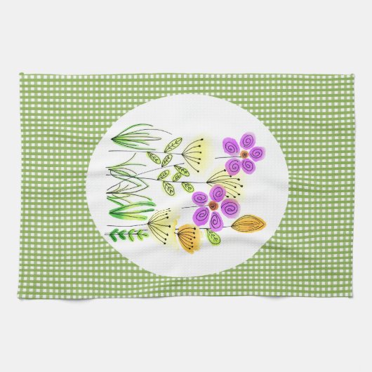 Landelijke gingham in de thuisstijl en Wildflower  Theedoek (Horizontaal)