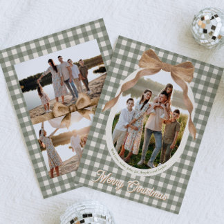 Landelijke Gingham Strik Foto Kerstkaart