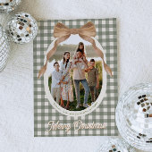 Landelijke Gingham Strik Foto Kerstkaart
