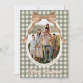 Landelijke Gingham Strik Foto Kerstkaart (Voorkant)