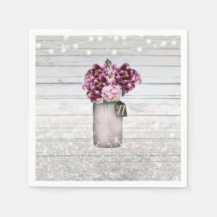 Landelijke Glamour Hout & Bordeauxkleurige Bloemen Servetten