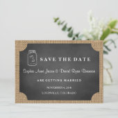 Landelijke glazen pot jute bruiloft SAVE THE DATE (Staand voorkant)
