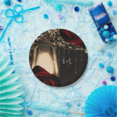 Landelijke Gloeilampen Donkerrode Rozen Bruiloft Papieren Bordje (Feest)