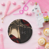 Landelijke Gloeilampen Donkerrode Rozen Bruiloft Papieren Bordje (Feest)