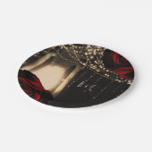 Landelijke Gloeilampen Donkerrode Rozen Bruiloft Papieren Bordje (Gekanteld)