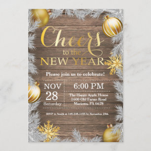 Landelijke gouden oud-en-niewjaarsfeest uitnodigin kaart