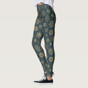 Landelijke gouden sneeuwvlokken op donkergroen leggings