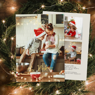 Landelijke Gouden Strik Familiefoto's Kerstmis Folie Feestdagenkaart