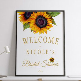 Landelijke gouden zonnebloemen bruidsdouche welkom poster