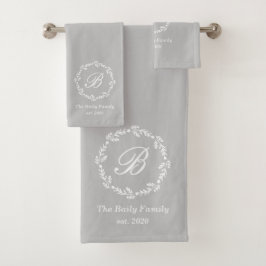 Landelijke grijze winterkrans familienaam monogram bad handdoek