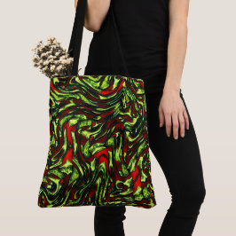 Landelijke groenachtige gele en levendig rode rond tote bag