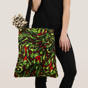 Landelijke groenachtige gele en levendig rode rond tote bag