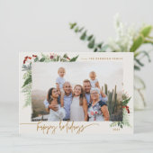 Landelijke groene beplanting bordeaux beige goud f feestdagenkaart (Staand voorkant)