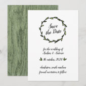 Landelijke groene bladerkrans save the date (Voorkant / Achterkant)