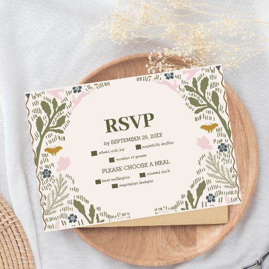Landelijke groene bosvaren bruiloft RSVP kaartje