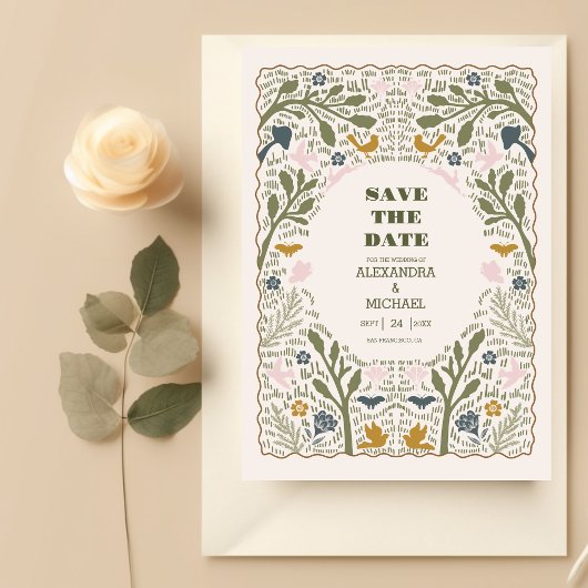 Landelijke groene bosvaren bruiloft save the date