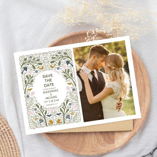 Landelijke groene bosvaren bruiloft save the date
