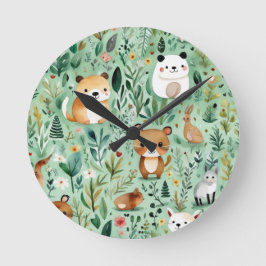 Landelijke groene decoratie met bloemmotief in cot ronde klok