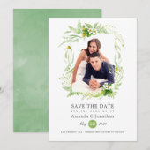 Landelijke groene foto bruiloft save the date (Voorkant / Achterkant)