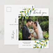 Landelijke groene huwelijksfoto dankjewel briefkaart (Voorkant / Achterkant)
