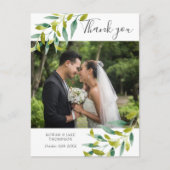 Landelijke groene huwelijksfoto dankjewel briefkaart (Voorkant)