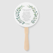 Landelijke groene krans monogram trouwprogramma handwaaier (Achterkant)
