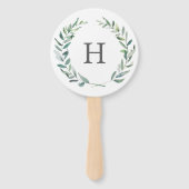 Landelijke groene krans monogram trouwprogramma handwaaier (Voorkant)