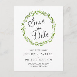 Landelijke groene olijfbladkrans Save the Date Aankondigingskaart