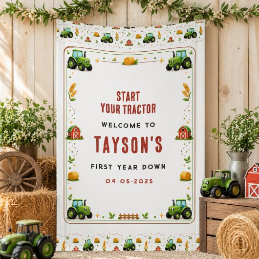 Landelijke Groene Tractor Boerderij Eerste Jaar Eé Spandoek