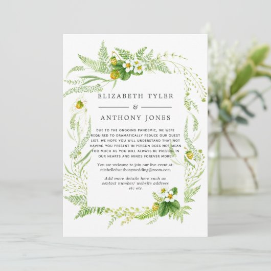 Landelijke groene trouw met beperkte gastlijst aankondiging (Staand voorkant)