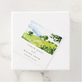 Landelijke groene waterverf heuvels bruiloft bedankjes labels