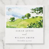 Landelijke groene waterverf heuvels bruiloft bedankjes labels (Voorkant)
