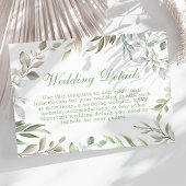 Landelijke groene waterverfbladeren trouwdetails informatiekaartje