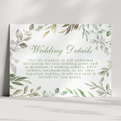 Landelijke groene waterverfbladeren trouwdetails informatiekaartje