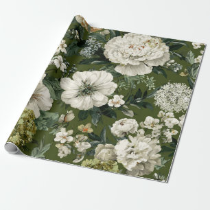 Landelijke groene witte botanische vette vintage b cadeaupapier