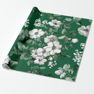 Landelijke groene witte botanische vette vintage b cadeaupapier