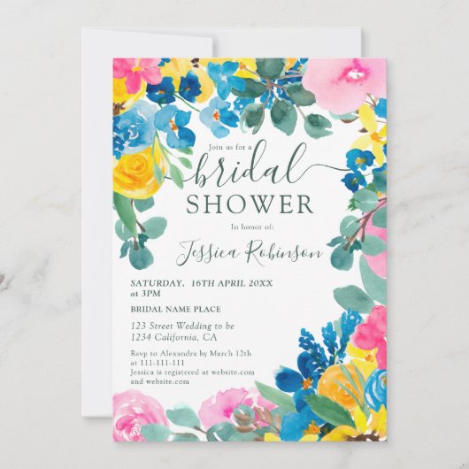 Landelijke groene zomerse bloemige bruids-shower kaart (Voorkant)