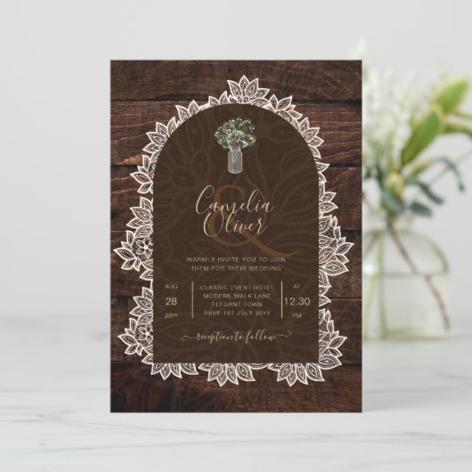 Landelijke Gypsophila Kant Foto TROUWKAAARTJE Kaart (Staand voorkant)