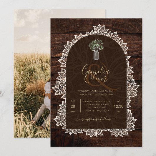 Landelijke Gypsophila Kant Foto TROUWKAAARTJE Kaart (Voorkant / Achterkant)