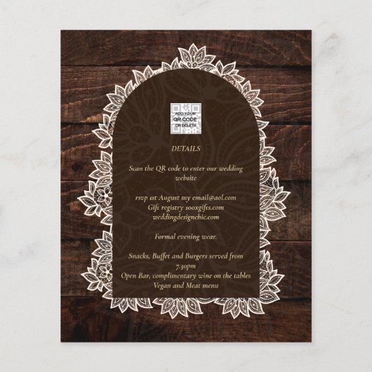 Landelijke Gypsophila Kant FOTOBRUILOFT UITNODIGIN (Achterkant)